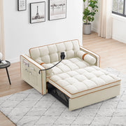 Sofá cama de 2 plazas de terciopelo de 55" con cama extraíble, respaldo ajustable, bolsillos laterales y soporte para teléfono