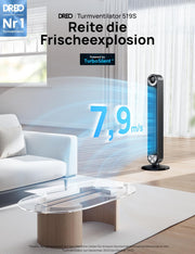 Ventilador de torre inteligente DREO silencioso de 25 dB, 106 cm de altura, 4 modos, 9 velocidades, máx. 7,9 m/s, temporizador de 12 h, ventilador oscilante de 90° con control remoto, control por voz, refrigeración, Cruiser Pro T2S, negro