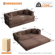 Sofá cama convertible 5 en 1: diván de suelo de pana de 78.8" con brazos, respaldo y cojines ajustables