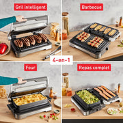 Tefal Optigrill 4 en 1 XL, parrilla inteligente, funciones de barbacoa, horno y comida completa, 9 programas, modo manual, apertura de 180°, XL para 8 personas, GC784D10