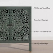 Aparador con almacenamiento, gabinete de almacenamiento con acabado desgastado, 4 puertas talladas y estante ajustable, mueble buffet de madera decorativo
