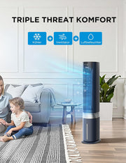 Enfriador de aire Midea Sensicool con refrigeración por agua de 7L | Aire acondicionado portátil sin tubo de escape | Ventilador con refrigeración por agua | Enfriador evaporativo de 2000 m³/h, 6 velocidades, pantalla táctil (azul)