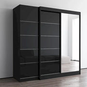 Armario de 2 puertas con espejo, frente de cristal, para 2 personas (Gris / Negro / Blanco)