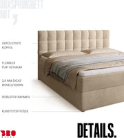 Cama boxspring BROMARKT con colchón Bonell y arcón, cama de matrimonio con topper 180x200cm, grado de firmeza H3, cama para dormitorio con cabecero tapizado, Detroit beige