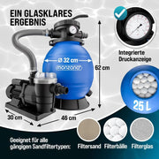Sistema de filtro de arena SF96K 9600 l/h 400 W para piscinas de hasta 30000 L, válvula de 7 vías, autoaspirante, adaptador Ø32-38 mm, bomba de filtro para piscina