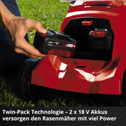 Cortacésped inalámbrico Einhell RASARRO 36/38 Kit Power X-Change (36 V, 38 cm de ancho de corte, 450 m², sin escobillas, función de mulching, bolsa colectora de 45 l, incl. 2 baterías de 4,0 Ah + cargador doble)