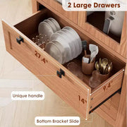 Alacena de cocina estilo granja con puertas de vidrio, armario de almacenamiento de 72 pulgadas con cajones y estantes ajustables para comedor, baño y sala de estar