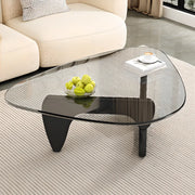 Mesa de centro triangular de madera con cubierta de cristal