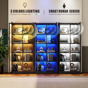 Vitrina FREDEES con iluminación LED, vitrina para coleccionables de 5 niveles con sensores inteligentes, vitrina de pie de acrílico con estantes ajustables para salón y oficina, negro
