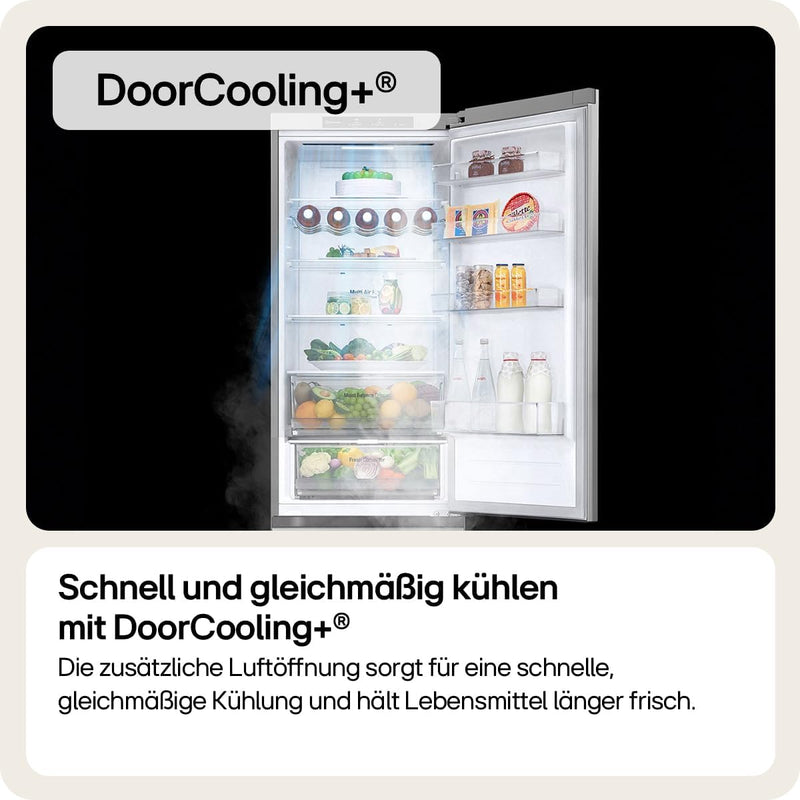 GBV7280AMB, Clase A, 387 L, Frigorífico combinado con pantalla interior, características de frescura, DoorCooling+, estante variable para almacenamiento XXL, 59,5 x 67,5 x 203 cm - Metal Sorbet