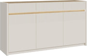 Aparador Forte Oak SQUERE 160, elegante aparador con 3 puertas, iluminación y diseño de lamas, madera contrachapada, decoración en roble Mauvella/arena, 160 cm de ancho x 85,9 cm de alto x 41,5 cm de fondo