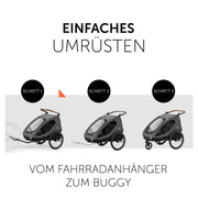hauck Remolque de bicicleta y cochecito Dryk Duo Plus con suspensión, para 2 niños (6-48 meses), incluye barra de tiro, rueda de cochecito, bandera y luz LED, plegable, altura ajustable, maletero XL (verde oscuro)