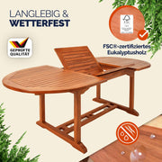 Mesa de jardín Casaria® resistente a la intemperie, madera certificada FSC® 200x100cm, capacidad de carga de 160kg, soporte para sombrilla, mesa de balcón, jardín y terraza, mesa plegable, mesa de balcón, eucalipto