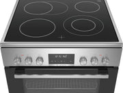 Cocina eléctrica de libre instalación Bosch Serie 4 HKR39C250, 60 cm de ancho, asistente de limpieza EcoClean Direct, aire caliente 3D para hornear en 3 niveles, control por pantalla LED, zona de cocción ampliable para recipientes grandes