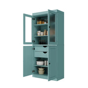 Alacena de madera maciza 100% con puertas de vidrio esmerilado, puertas sólidas, 2 cajones y estantes ajustables