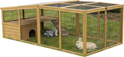 Parque exterior Kerbl con protección contra fugas (distancia entre barrotes de 2,5 cm, recinto cubierto, con techo de plástico, incluye caseta para animales pequeños + plataforma de observación) 81708