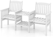 GIANTEX Gartenbank Holz mit Tisch, Holzbank Outdoor 2 Sitzer, Sitzbank Garten mit Schirmloch, Terrassenbank aus Tannenholz bis 330 kg belastbar, Friesenbank Kinobank für Balkon Terrasse 165x60x88 cm