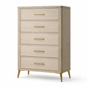 Cómoda de madera de roble con cinco cajones, color beige, 120 cm de altura