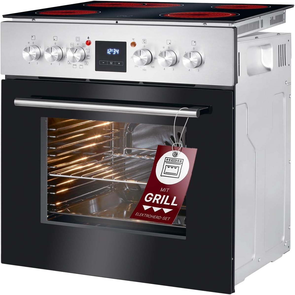 Juego de cocina eléctrica Bomann | Horno empotrable con placa vitrocerámica | Placa de cocina con 4 zonas de cocción | Horno empotrable con 56 l de capacidad | 9 funciones de horno | Placa vitrocerámica con zona para paellera | EHBC 7936 IX