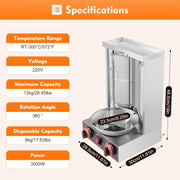 Máquina de kebab giratoria vertical, herramienta de barbacoa, grill de gas de Oriente Medio, barbacoa de mesa con dos tubos de calentamiento de rotación de 360º, 220V 3000W