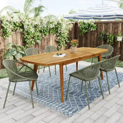Conjunto de comedor de patio extensible de 7 piezas para exteriores con sillas apilables y mesa de madera de acacia