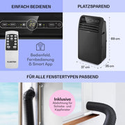 Aire acondicionado portátil Klarstein con manguera de escape, unidad 4 en 1 con ventilador, deshumidificador y modo nocturno, aire acondicionado pequeño y portátil para el hogar y la oficina, bajo consumo, 9000 BTU