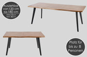 designimpex Mesa de comedor de diseño HAW-222, roble natural, chapa de madera auténtica, borde vivo, madera maciza, extensible de 120 a 180 cm, borde natural, mesa de comedor, mesa de cocina