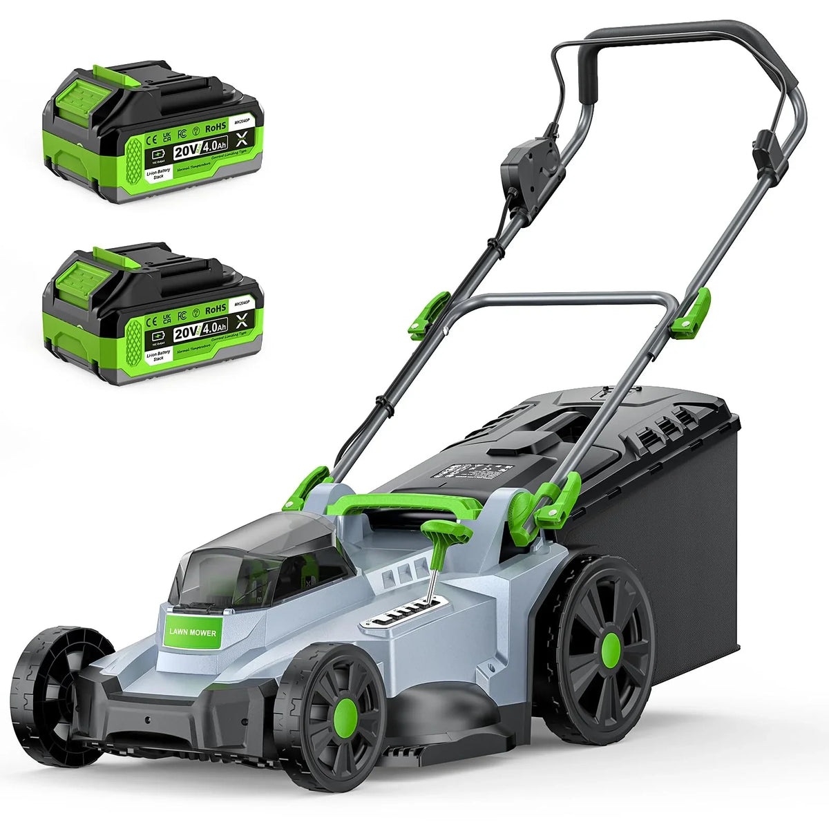 Cortacésped a batería ETOOLAB 40V 2x20V 43cm 500m² sin escobillas, kit de mulching, cesta colectora de 50L, 6 alturas de corte, 2x4,0Ah con cargador