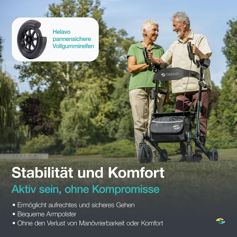 Andador con soporte para antebrazos H1160 para artritis, con asiento y respaldo, aluminio, ruedas macizas de 10 pulgadas, altura regulable, hasta 136 kg, plegable