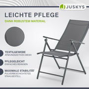 Set de 4 sillas de jardín Juskys Calena antracita - Ajustables en 7 posiciones y plegables - Acero con recubrimiento en polvo, transpirable