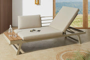 Riess Ambiente - Salón de jardín modular ajustable Miami - 230 cm - Champán greige - WPC aluminio - Sofá de jardín tumbona con estante