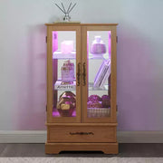 Vitrina de cristal iluminada con estantes ajustables: elegante vitrina de 2 puertas con cajón integrado, incluye bombilla