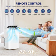 Aire acondicionado portátil de 14,000 BTU, enfría hasta 700 pies cuadrados, unidad de aire acondicionado independiente, refrigeración, deshumidificador, ventilador, modo de suspensión, control remoto y kit de instalación, blanco