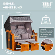 MR. DEKO Strandkorb Ostsee Wacholder PE Negro (Diseño Royal Gris) | Strandkorb de 2 plazas resistente a la intemperie | Tumbona completa de madera dura para dos personas | Strandkörbs para balcón | Silla de playa para jardín