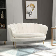 Sofá de 2 plazas HOMCOM con reposabrazos, respaldo en forma de pétalo, acolchado grueso, sofá tapizado moderno con aspecto de terciopelo y patas de metal para salón, 130 x 77 x 77 cm, blanco crema