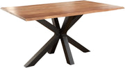 Mesa de comedor con borde natural SAM Spyro 140 x 80 cm, madera de acacia maciza en color natural, mesa de comedor con base de metal tipo araña en negro mate, tablero de 26 mm