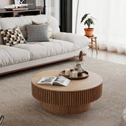 Mesa de centro redonda moderna de madera maciza chapada con almacenamiento