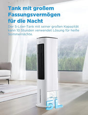 Enfriador de aire Midea con refrigeración por agua, aire acondicionado portátil, ventilador con depósito de 5 L, humidificador e ionizador, aire acondicionado sin tubo de escape, 355 m³/h, ventilador con mando a distancia, 55 W, blanco