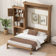 Cama Murphy tamaño queen Whisen Wood con múltiples estantes de almacenamiento y decoración estilo persiana