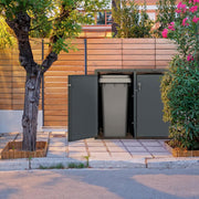 ML-Design Cobertizo para 4 cubos de basura de 240 L, 264x80x116,3 cm, antracita, acero, resistente a la intemperie, cerramiento bloqueable con tapa abatible/4 puertas, contenedor para cubos de basura, cubierta para cubos de basura