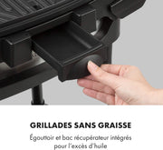 Klarstein Gatsby Parrilla eléctrica de pie Parrilla de mesa: 2000 W, EasyGrill Concept, superficie de parrilla: 40 x 36 cm/aluminio fundido a presión/antiadherente/tapa, dos mesas auxiliares, negro