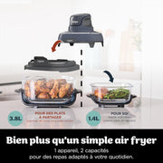 Freidora de aire portátil Ninja CRISPi, 3,8 L, 4 en 1: Freír sin aceite, Asar, Mantener caliente, Recrujiente, Diseño compacto, 2 recipientes con tapas, 1700 W, Gris FN101EUGY
