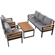 Conjunto de sofá para exterior de 4 piezas para 5 personas con mesa de centro de madera maciza y cojines extraíbles