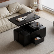 Mesa de centro elevable y plegable con 4 taburetes y almacenamiento
