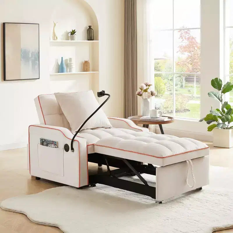 Sillón sofá convertible 3 en 1, sofá cama individual con respaldo ajustable, soporte para teléfono, USB y tipo C - ModernLuxe