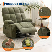 Sillón reclinable extragrande para adultos, sofá mecedor giratorio manual, bolsillos laterales y portavasos para personas altas y grandes, sala de estar
