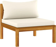 Conjunto de muebles de jardín vidaXL de madera maciza de acacia de 5 piezas con cojines color crema, mesa, sofá central, sofá esquinero, sofá, conjunto de salón, set de jardín, conjunto de mobiliario, grupo de asientos, sofá de jardín