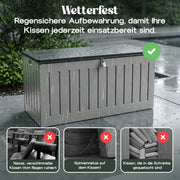 Olsen & Smith Caja de almacenamiento XXL 830L, baúl de jardín con tapa grande, caja impermeable para cojines, armario de jardín para cojines y cajas de almacenamiento para jardín, balcón, terraza, color antracita, caja para paquetes