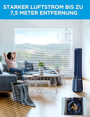 Ventilador de torre 2 en 1 Midea MFP-120i (BL) silencioso 38 dB, purificador de aire con filtro HEPA H13 para 47,6 ㎡, pantalla LED, mando a distancia, oscilación, temporizador de 12 h, compatible con conexión inalámbrica, App, Alexa y Google