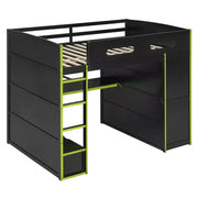 Cama alta matrimonial Merax con escritorio, armario, luces LED RGB y puerto de carga USB, elegante estructura negra con espacio de almacenamiento múltiple para amantes de los videojuegos